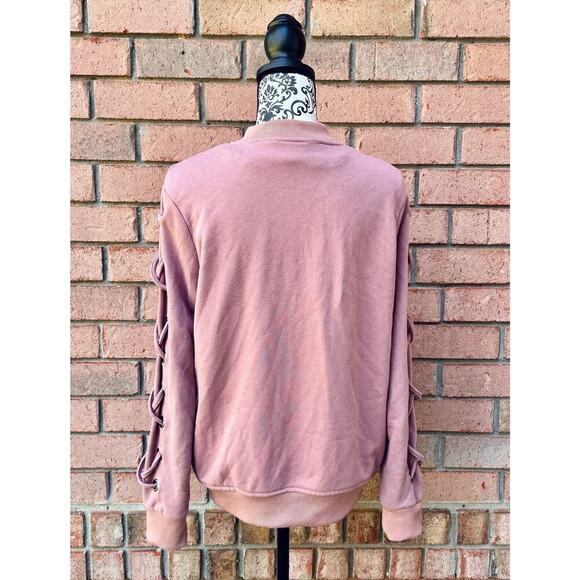 GUC IJOAH Dusty Pink Zip Up Jacket Crisscross Lacing Large - Picture 3 of 9